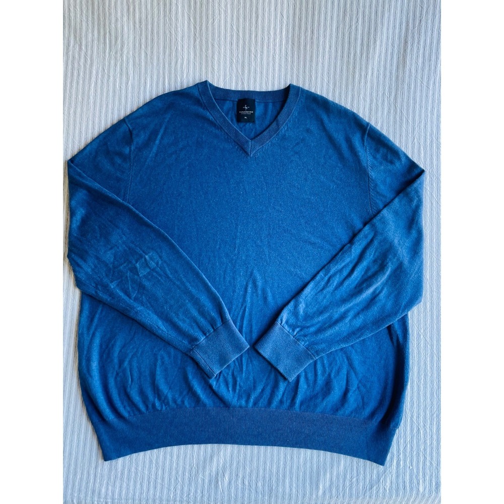 Tailorbyrd‎ Collection Mens XL Blue V-Neck 100% Cotton Knit Sweater